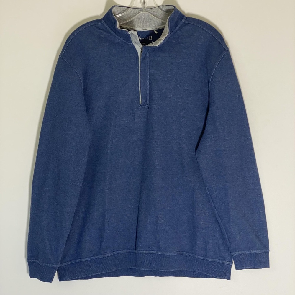 Walter Hagen Sweatshirt Mens Large Blue 1/4 Zip Mock Neck Fleece Pullover Golf